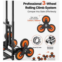 Stair Climbing Cart 220 lbs Stair Climbing Capacity Heavy Duty Folding Trolley Cart with Telescoping Handle 6 Wheels and 2 Bungee Cords