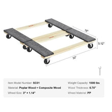 Furniture Dolly 1000 lbs Each Load Capacity Heavy Duty Hardwood Furniture Moving Dolly Moving Cart with Wheels for Heavy Furniture