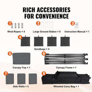 10x10FT Outdoor Camping Canopy Screen Tent With Removable Sidewalls Dark Gray