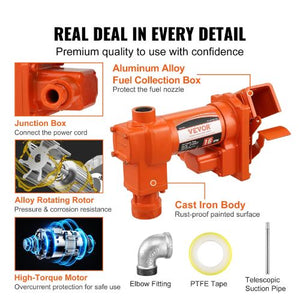 16 GPM 12V Portable Fuel Transfer Extractor Pump Kit with Auto Nozzle