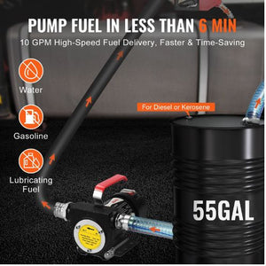 10 GPM 12V Portable Fuel Transfer Pump Kit with Auto Nozzle & Carry Case