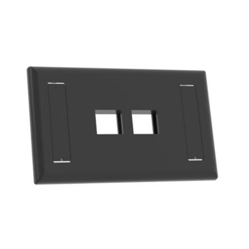 2 Port Flush Mount Screw On Faceplates With Label Pocket Black NK2FBL
