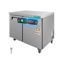 Commercial 48 Inch Worktop Fridge Stainless Steel 2-Door Undercounter Refrigerator with Lock