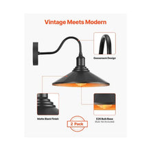 E26 Bulb Farmhouse Metal Barn Style Gooseneck Outdoor Wall Light Black 2 Pack