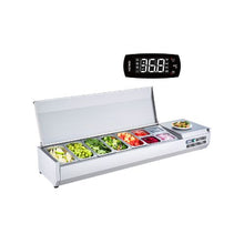 Commercial 71 Inch Countertop Refrigerated Condiment Station with Combination Food Pans and Stainless Guard