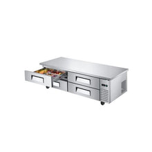 Commercial 72 Inch Refrigerated Chef Base with 4 Drawers & Heavy Duty Stainless Steel Work Surface