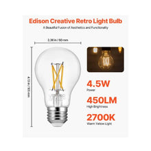 450 Lumens Traditional A19 LED Bulbs Filament Bulbs Antique Glass Finish for Bedroom & Office