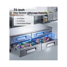 Commercial 72 Inch Refrigerated Chef Base with 4 Drawers & Heavy Duty Stainless Steel Work Surface