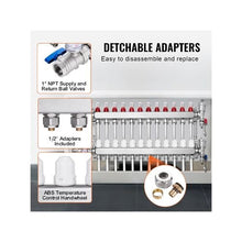 12 Port Radiant Floor Heating Manifold 1/2 PEX Tubing Stainless Steel Hydronic PEX Manifold Kit with 1/2 Adapters