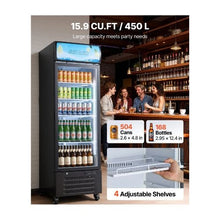 Single Door Commercial Display Refrigerator, 15.9 Cu.Ft / 450L Beverage Merchandiser Cooler with Illuminated Light Box Adjustable Shelving & Soft LED Lighting