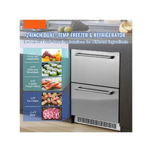 24 Inch Under Counter Refrigerator Freezer Combo with Dual Drawers Upper Refrigerator & Lower Freezer 4.87 Cu.Ft. Capacity