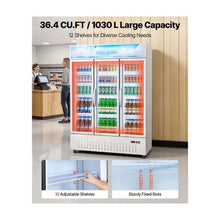 36.4 Cu.Ft Commercial Triple Glass Door Merchandiser Refrigerator with 12 Adjustable Shelves & LED Lighting