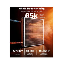 14 x 14 Inch Copper Tube Aluminum Fin Water-to-Air Heat Exchanger 65K BTU Output for Outdoors