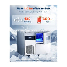 132 LBS/24H High Capacity Automatic Stainless Steel Ice Maker Machine for Restaurant & Food Service