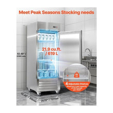 29 Inch Commercial Reach In Upright Freezer 22 Cu.Ft. Single Door Stainless Steel with Auto-Defrost & Adjustable Shelves