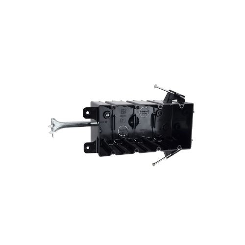 Four Gang Polycarbonate Electrical Box With Angled Nail Mount Black P-764B (Pack of 18)