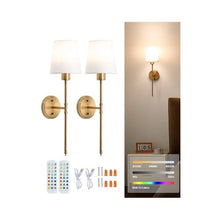 Modern Cordless Rechargeable RGB LED Wall Sconce Lamps with Timer & Remote Control Set of 2