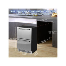 24 Inch Under Counter Refrigerator Freezer Combo with Dual Drawers Upper Refrigerator & Lower Freezer 4.87 Cu.Ft. Capacity
