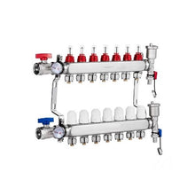 7-Port Radiant Floor Heating Manifold 1/2 PEX Tubing Stainless Steel Hydronic PEX Manifold Kit with 1/2 Adapters