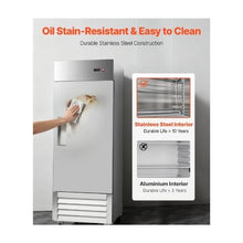 29 Inch Commercial Reach In Upright Freezer 22 Cu.Ft. Single Door Stainless Steel with Auto-Defrost & Adjustable Shelves