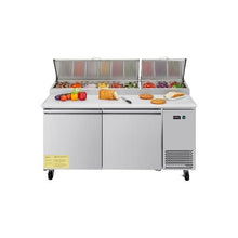 Commercial 67 Inch Restaurant Pizza Prep Fridge, Single Door Refrigerated Worktop with 9 Ingredient Pans