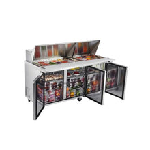 72 Inch Commercial Salad & Sandwich Prep Table Refrigerator with 30 Ingredient Pans and Stainless Steel Worktop