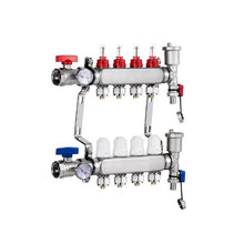 4-Branch Radiant Floor Heating Manifold Stainless Steel 1/2 PEX Tubing Manifold Kit for Hydronic Heating Systems with 1/2 Adapters