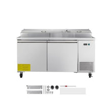 Commercial 67 Inch Restaurant Pizza Prep Fridge, Single Door Refrigerated Worktop with 9 Ingredient Pans