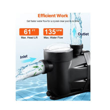 High-Performance 2.0 HP 220V Single-Speed Above Ground Swimming Pool Pump with 135 GPM Maximum Flow