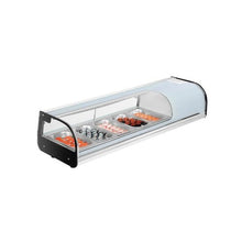 5 Pan Commercial 52.76 Inch Countertop Sushi Display Case Refrigerator with Curved Glass and LED Lighting
