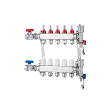5 Branch Stainless Steel Radiant Heating Manifold 1/2" PEX Tubing Distribution Manifold Kit for Hydronic Radiant Floor Heating with Adapters