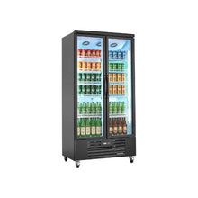 Double Door Commercial Beverage Merchandiser Refrigerator 24.9 Cu.Ft / 705L Glass Door Display Cooler with Adjustable Shelves