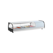 5 Pan Commercial 52.76 Inch Countertop Sushi Display Case Refrigerator with Curved Glass and LED Lighting