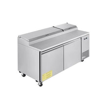 Commercial 67 Inch Restaurant Pizza Prep Fridge, Single Door Refrigerated Worktop with 9 Ingredient Pans