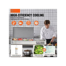 48 Inch Commercial Countertop Refrigerated Condiment Prep Station with 2 Full & 4 Sixth Size Pans
