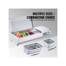 48 Inch Commercial Countertop Refrigerated Condiment Prep Station with 2 Full & 4 Sixth Size Pans