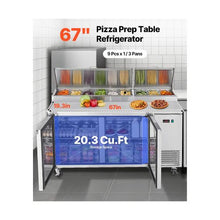Commercial 67 Inch Restaurant Pizza Prep Fridge, Single Door Refrigerated Worktop with 9 Ingredient Pans