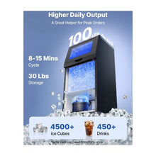 Built-In Commercial Ice Maker Machine 100 lbs/24H with 30 lb Storage Bin for Restaurants and Cafes