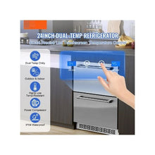 Built In Under Counter 24 Inch Refrigerator with Dual Refrigerated Drawers Independent Temperature Control, 4.87 Cu.Ft. Capacity for Wine, Beverages, and Food Storage