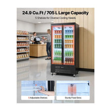 Double Door Commercial Beverage Merchandiser Refrigerator 24.9 Cu.Ft / 705L Glass Door Display Cooler with Adjustable Shelves