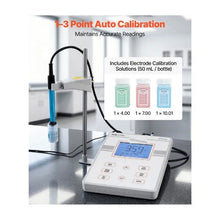 Benchtop Digital pH Meter 3-Point Calibration 0–14 pH Range Large Backlit Display with Temperature Testing & 50-Reading Memory