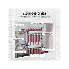 5 Branch Stainless Steel Radiant Heating Manifold 1/2" PEX Tubing Distribution Manifold Kit for Hydronic Radiant Floor Heating with Adapters