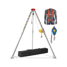 Heavy Duty 1200 lbs Confined Space Rescue Tripod with 7 ft Legs 98 ft Steel Cable, Rescue Winch, Fall Protection Harness & Storage Bag