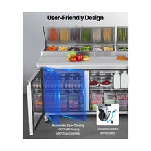 Commercial 67 Inch Restaurant Pizza Prep Fridge, Single Door Refrigerated Worktop with 9 Ingredient Pans