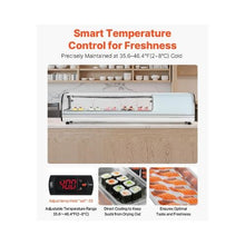 5 Pan Commercial 52.76 Inch Countertop Sushi Display Case Refrigerator with Curved Glass and LED Lighting