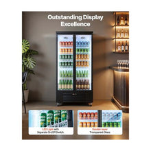 Double Door Commercial Beverage Merchandiser Refrigerator 24.9 Cu.Ft / 705L Glass Door Display Cooler with Adjustable Shelves
