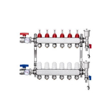 6 Port Hydronic Radiant Floor Heating Manifold Stainless Steel PEX Tubing Manifold for 1/2" Tubing with 1/2" Adapters Included