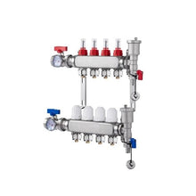 4-Branch Radiant Floor Heating Manifold Stainless Steel 1/2 PEX Tubing Manifold Kit for Hydronic Heating Systems with 1/2 Adapters