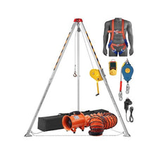 2600 lbs Winch Confined Space Rescue Tripod Kit with 8 ft Adjustable Legs 98 ft Steel Cable Fall Protection Harness Blower & Gas Detector