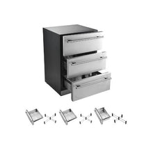 24 Inch Built In Undercounter Beverage Cooler 3 Drawer Drink Refrigerator with Separate Storage Compartment & Stainless Steel Construction
